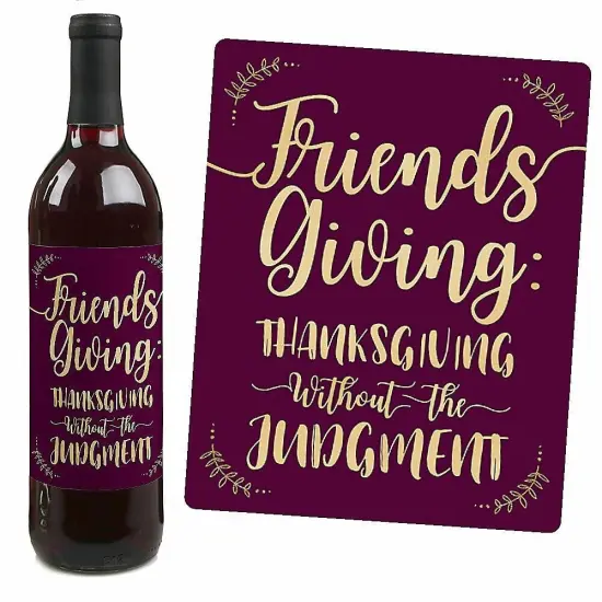 Big Dot of Happiness Elegant Thankful for Friends - Friendsgiving Thanksgiving Party Decor for Women and Men - Wine Bottle Label Stickers - Set of 4 {5}