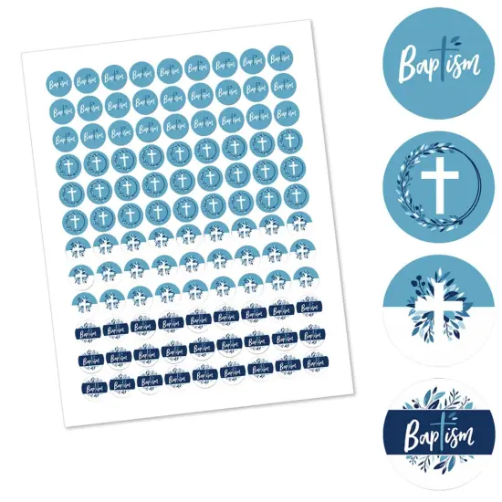 Big Dot of Happiness Baptism Blue Elegant Cross - Boy Religious Party Round Candy Sticker Favors - Labels Fits Chocolate Candy (1 sheet of 108) {3}