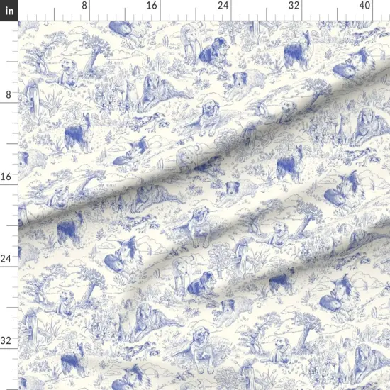 Various Fabrics by the Yard or Fat Quarter Blue Toile Country Style Hand Drawn Landscape Traditional Collie Toil Ecru Sheep Dog Australian Shepherd Shetland Custom Printed Fabric by Spoonflower {1}
