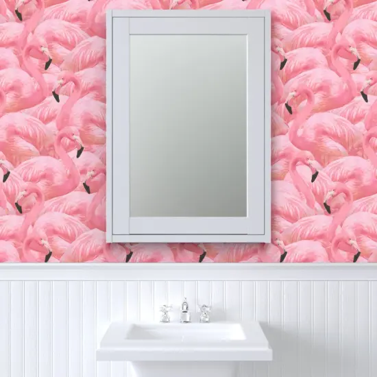 Peel & Stick Wallpaper 2FT Wide Pink Flamingo Tropical Bird Coral Island Summer Custom Removable Wallpaper by Spoonflower {6}