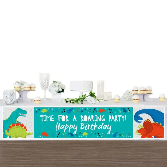 Big Dot of Happiness Roar Dinosaur - Dino Mite T-Rex Happy Birthday Decorations Party Banner {4}