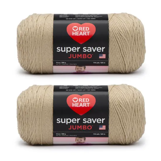 Red Heart Super Saver Jumbo Buff Yarn - 2 Pack of 396g/14oz - Acrylic - 4 Medium (Worsted) - 744 Yards - Knitting/Crochet {1}