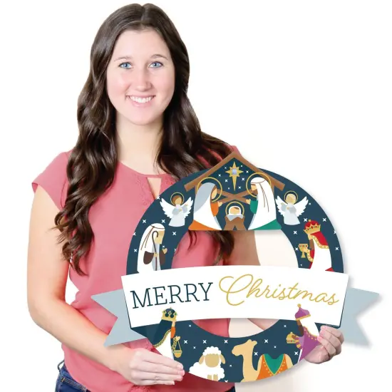 Big Dot of Happiness Holy Nativity - Outdoor Manger Scene Religious Christmas Decor - Front Door Wreath {7}