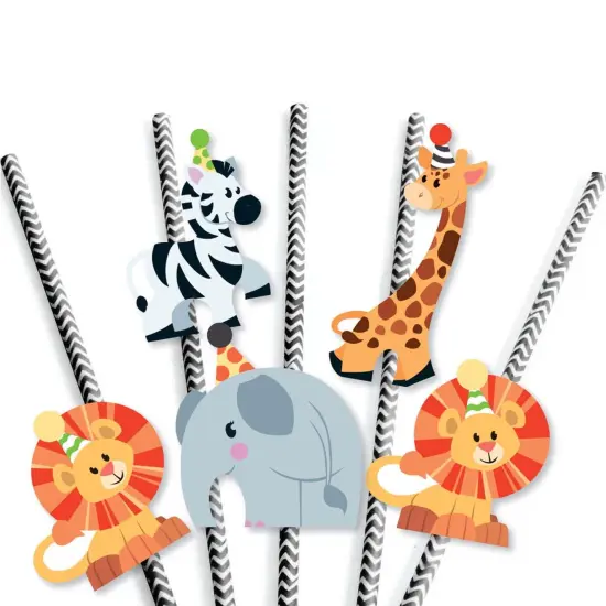 Big Dot of Happiness Jungle Party Animals - Paper Straw Decor - Safari Zoo Animal Birthday Party or Baby Shower Striped Decorative Straws - Set of 24 {7}