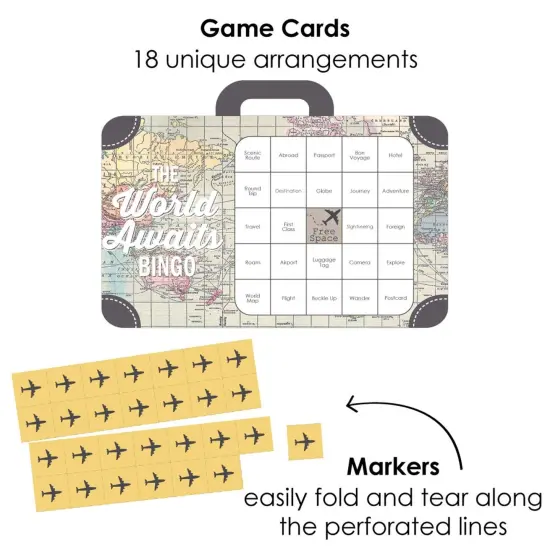 Big Dot of Happiness World Awaits - Bingo Cards and Markers - Travel Themed Party Shaped Bingo Game - Set of 18 {3}