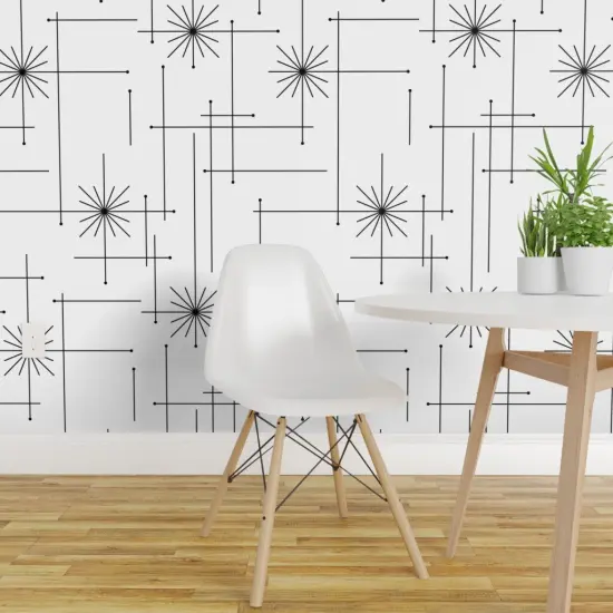 Peel & Stick Wallpaper 2FT Wide Geometric Mid Century Midcentury Modern Black White Monochrome Minimal Custom Removable Wallpaper by Spoonflower {1}