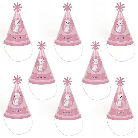 Big Dot of Happiness Purr-fect Kitty Cat - Cone Happy Birthday Party Hats for Kids and Adults - Set of 8 (Standard Size) {7}