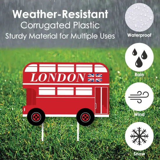 Big Dot of Happiness Cheerio, London - Flag, Double-Decker Bus & Red Telephone Booth Lawn Decor - Outdoor British UK Party Yard Decorations - 10 Piece {6}