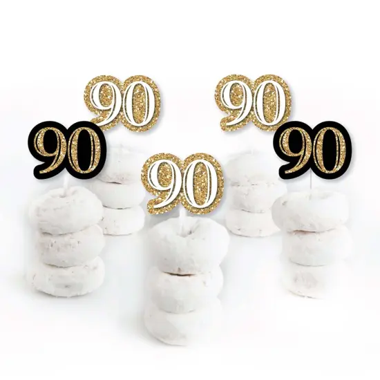 Big Dot of Happiness Adult 90th Birthday - Gold - Dessert Cupcake Toppers - Birthday Party Clear Treat Picks - Set of 24 {3}