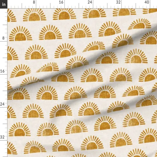 Various Fabrics by the Yard or Fat Quarter Boho Block Print Sun Sunshine In Golden Orange Custom Printed Fabric by Spoonflower {1}