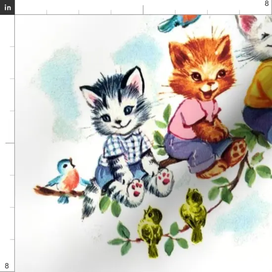Various Fabrics by the Yard or Fat Quarter Vintage Retro Kitsch Cats Kittens Birds Sky Clouds Children Nursery Trees Leaves Kids Fairy Custom Printed Fabric by Spoonflower {4}
