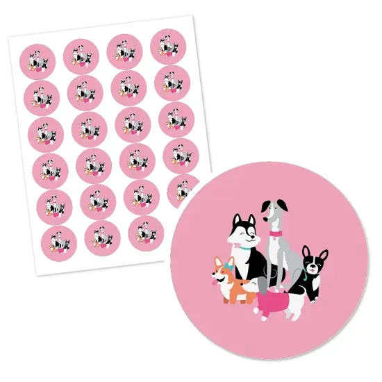 Big Dot of Happiness Pawty Like a Puppy Girl - Pink Dog Baby Shower or Birthday Party Circle Sticker Labels - 24 Count {3}
