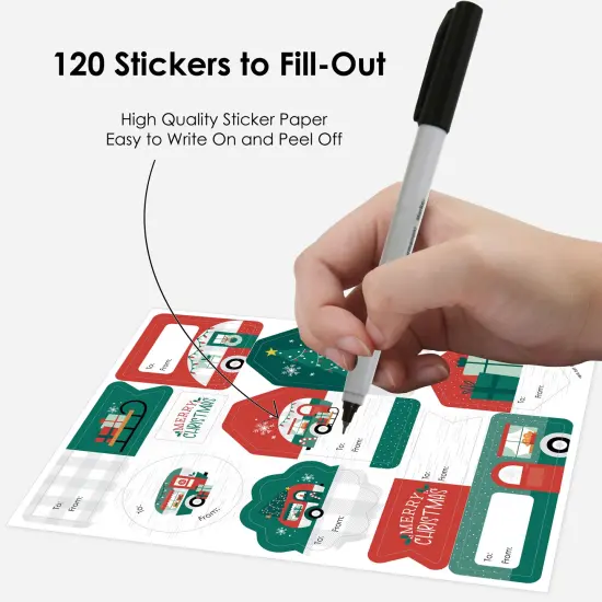 Big Dot of Happiness Camper Christmas - Assorted Red and Green Holiday Party Gift Tag Labels - To and From Stickers - 12 Sheets - 120 Stickers {4}