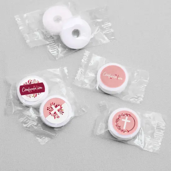Big Dot of Happiness Confirmation Pink Elegant Cross - Girl Religious Party Round Candy Sticker Favors - Labels Fits Chocolate Candy (1 sheet of 108) {4}