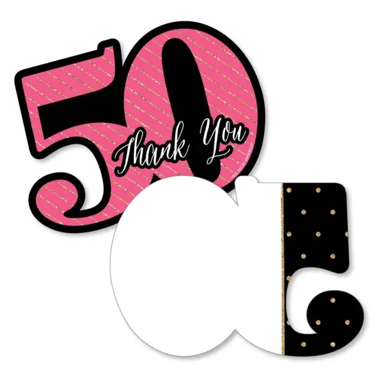 Big Dot of Happiness Chic 50th Birthday - Pink, Black & Gold - Shaped Thank You Cards - Birthday Party Thank You Note Cards with Envelopes - Set of 12 {1}