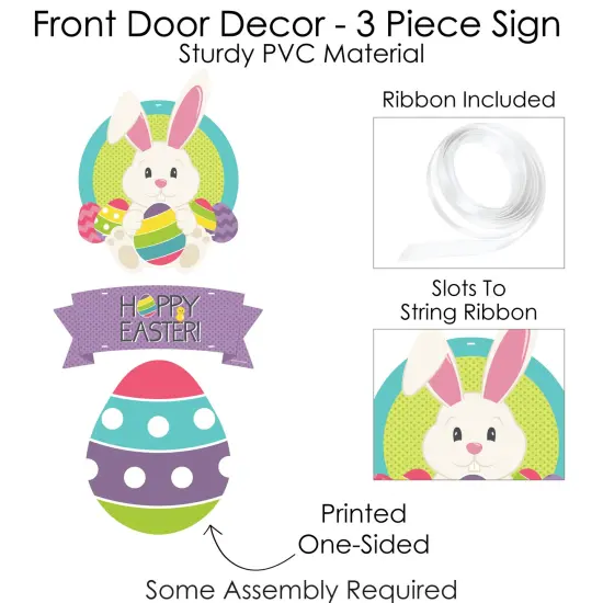 Big Dot of Happiness Hippity Hoppity - Hanging Porch Easter Bunny Party Outdoor Decorations - Front Door Decor - 3 Piece Sign {6}