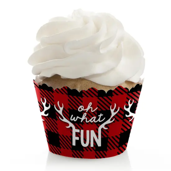 Big Dot of Happiness Prancing Plaid - Christmas and Holiday Buffalo Plaid Party Decorations - Party Cupcake Wrappers - Set of 12 {1}