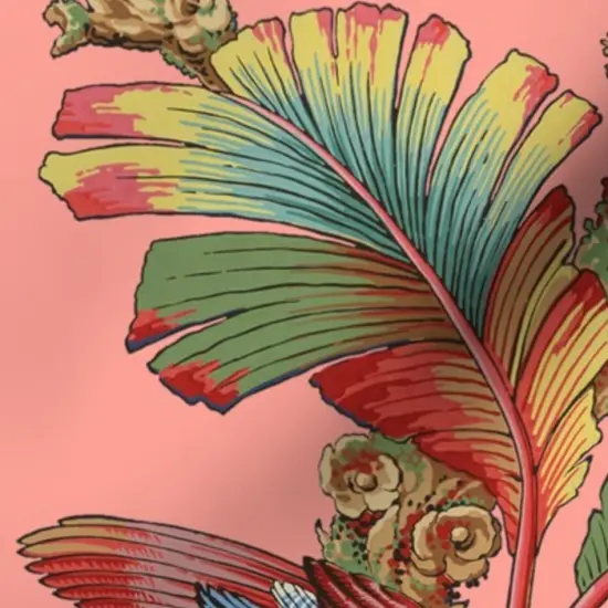 Various Fabrics by the Yard or Fat Quarter Antique Tropical Parrot Botanical Palm Pink Custom Printed Fabric by Spoonflower {7}