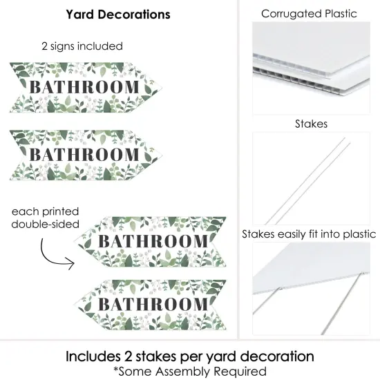 Big Dot of Happiness Boho Botanical Wedding Bathroom Signs - Greenery Sign Arrow - Double Sided Directional Yard Signs - Set of 2 Bathroom Signs {6}