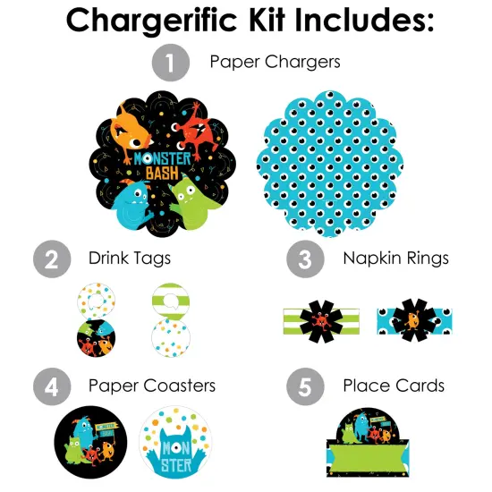 Big Dot of Happiness Monster Bash - Birthday Party or Baby Shower Paper Charger and Table Decorations - Chargerific Kit - Place Setting for 8 {4}
