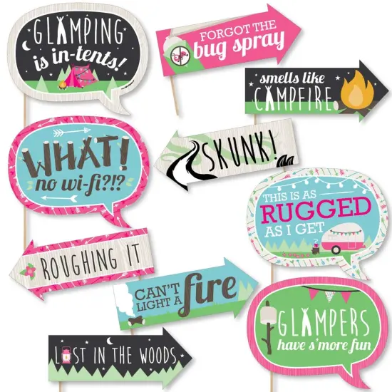 Big Dot of Happiness Funny Let's Go Glamping - Camp Glamp Party or Birthday Party Photo Booth Props Kit - 10 Piece {1}