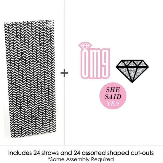 Big Dot of Happiness Omg, You're Getting Married Paper Straw Decor - Engagement Party Striped Decorative Straws - Set of 24 {4}