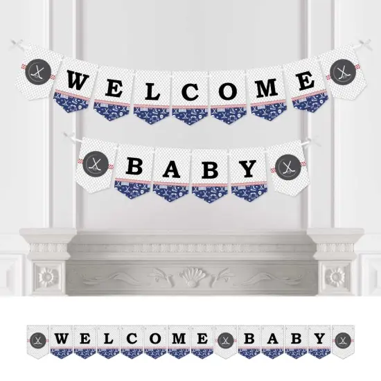 Big Dot of Happiness Shoots and Scores - Hockey - Baby Shower Bunting Banner - Sports Party Decorations - Welcome Baby {1}