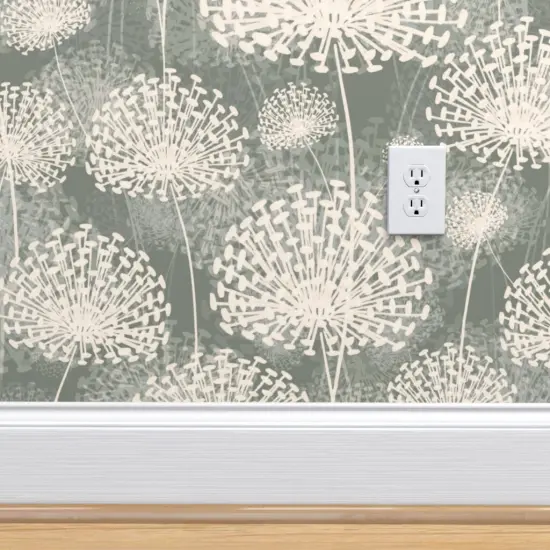Peel & Stick Wallpaper 2FT Wide Vintage Style Dandelions Gray Cream Neutral Flowers Floral Nature Custom Removable Wallpaper by Spoonflower {4}