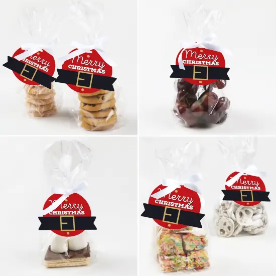 Big Dot of Happiness Jolly Santa Claus - Christmas Party Clear Goodie Favor Bags - Treat Bags With Tags - Set of 12 {6}