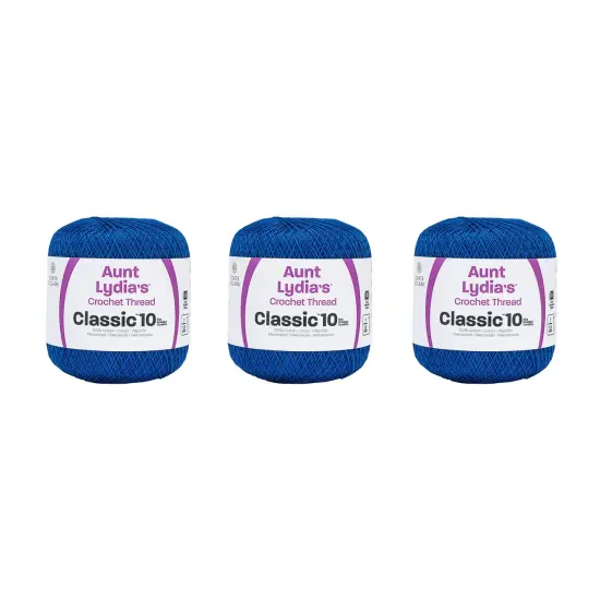 Aunt Lydia Classic Dark Royal Crochet - 3 Pack of 350y/320m - Cotton - Gauge 10 - Crochet {1}