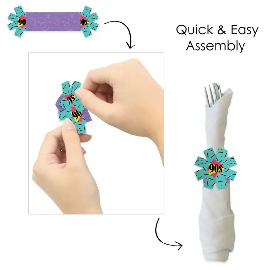 Big Dot of Happiness 90&rsquo;s Throwback - 1990s Party Paper Napkin Holder - Napkin Rings - Set of 24 {6}