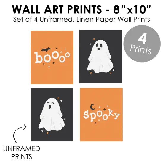 Big Dot of Happiness Spooky Ghost - Unframed Ghouls Halloween Linen Paper Wall Art - Set of 4 - Artisms - 8 x 10 inches {6}