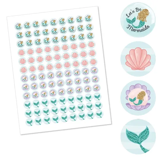 Big Dot of Happiness Let's Be Mermaids - Baby Shower or Birthday Party Round Candy Sticker Favors - Labels Fits Chocolate Candy (1 sheet of 108) {3}