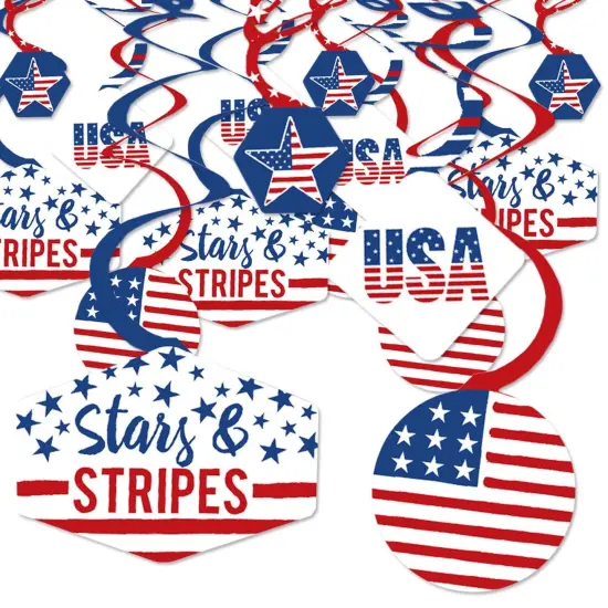 Big Dot of Happiness Stars & Stripes - Memorial Day, 4th of July & Labor Day USA Patriotic Party Hanging Decor - Party Decoration Swirls - Set of 40 {1}
