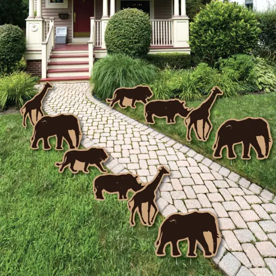 Big Dot of Happiness Wild Safari - Giraffe Elephant Lion & Rhino Lawn Decor - Outdoor African Jungle Birthday Party or Baby Shower Yard Decor - 10 Pc {1}