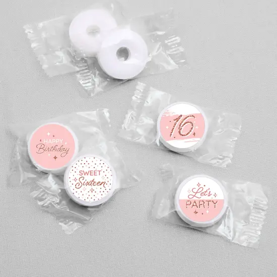 Big Dot of Happiness 16th Pink Rose Gold Birthday - Happy Birthday Party Round Candy Sticker Favors - Labels Fits Chocolate Candy (1 sheet of 108) {4}