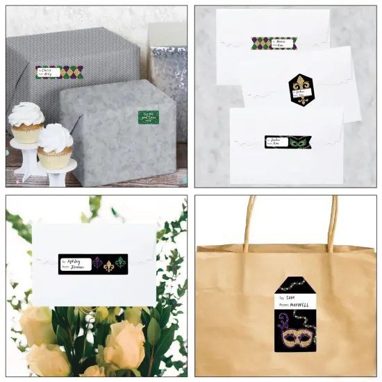 Big Dot of Happiness Mardi Gras - Assorted Masquerade Party Gift Tag Labels - To and From Stickers - 12 Sheets - 120 Stickers {7}