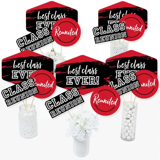 Big Dot of Happiness Reunited Red - School Class Reunion Party Centerpiece Sticks - Table Toppers - Set of 15 {3}
