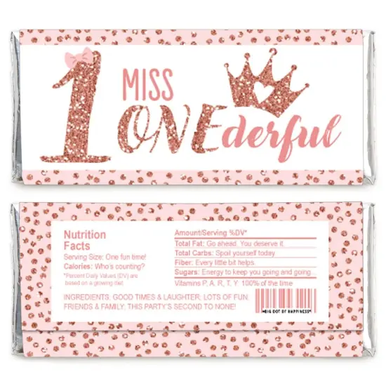 Big Dot of Happiness 1st Birthday Little Miss Onederful - Candy Bar Wrapper Girl First Birthday Party Favors - Set of 24 {3}