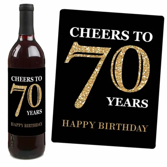 Big Dot of Happiness Adult 70th Birthday - Gold - Birthday Party Gift for Women and Men - Wine Bottle Label Stickers - Set of 4 {4}
