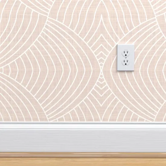 Pre-Pasted Wallpaper 2FT Wide Neutral Pink Faux Woven Look Art Deco Inspired Hand Drawn Lines Textured Custom Pre-pasted Wallpaper by Spoonflower {4}