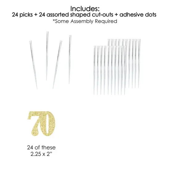 Big Dot of Happiness Gold Glitter 70 - No-Mess Real Gold Glitter Dessert Cupcake Toppers - 70th Birthday Party Clear Treat Picks - Set of 24 {7}