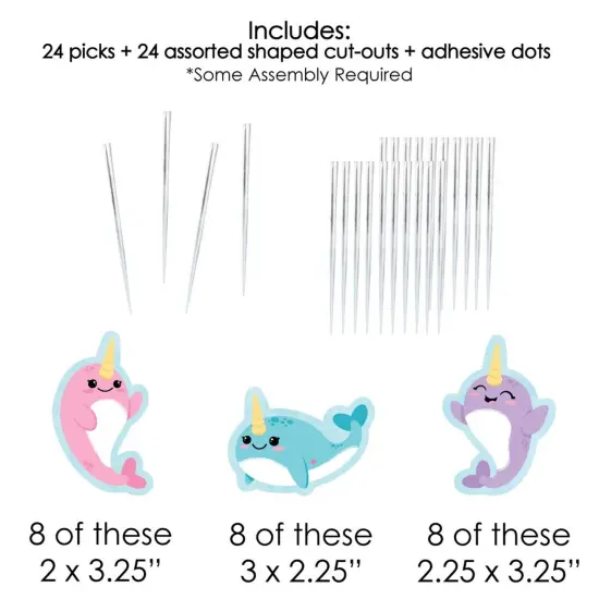 Big Dot of Happiness Narwhal Girl - Dessert Cupcake Toppers - Under The Sea Baby Shower or Birthday Party Clear Treat Picks - Set of 24 {7}