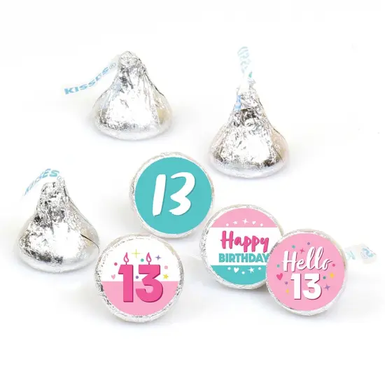 Big Dot of Happiness Girl 13th Birthday - Official Teenager Birthday Party Round Candy Sticker Favors - Labels Fits Chocolate Candy (1 sheet of 108) {1}