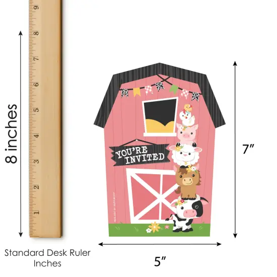 Big Dot of Happiness Girl Farm Animals - Shaped Fill-In Invitations Pink Barnyard Baby Shower or Birthday Party Invitation Cards with Envelopes 12 Ct {7}
