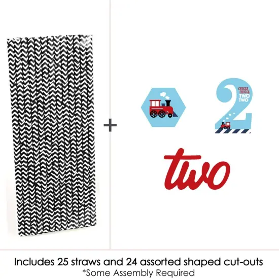 Big Dot of Happiness 2nd Birthday Railroad Party Crossing - Paper Straw Decor - Steam Train Second Birthday Party Striped Decorative Straws -Set of 24 {4}