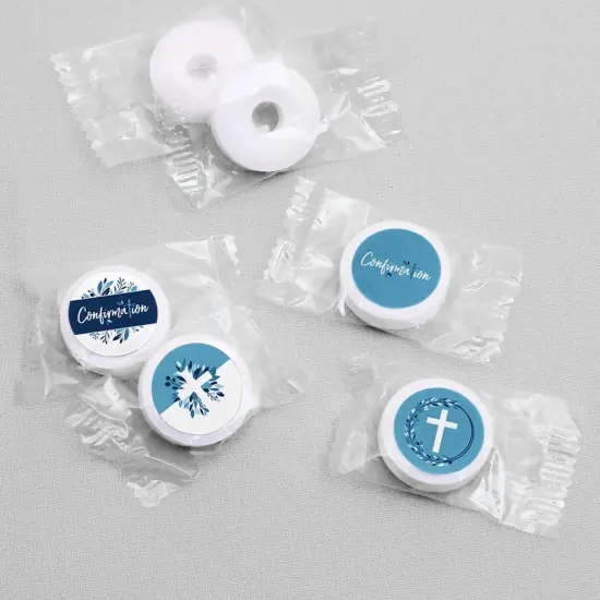 Big Dot of Happiness Confirmation Blue Elegant Cross - Boy Religious Party Round Candy Sticker Favors - Labels Fits Chocolate Candy (1 sheet of 108) {4}