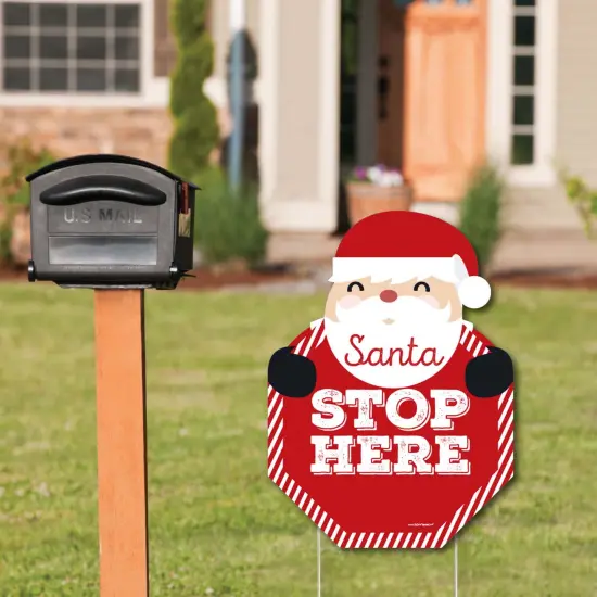Big Dot of Happiness Jolly Santa Claus - Santa Stop Here Yard Sign - Christmas Welcome Yard Sign {3}