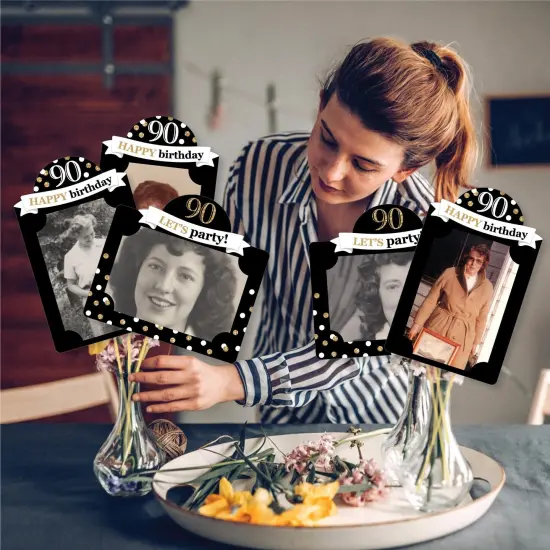 Big Dot of Happiness Adult 90th Birthday - Gold - Birthday Party Picture Centerpiece Sticks - Photo Table Toppers - 15 Pieces {3}