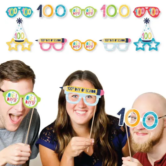 Big Dot of Happiness Happy 100th Day of School Glasses - Paper Card Stock 100 Days Party Photo Booth Props Kit - 10 Count {3}